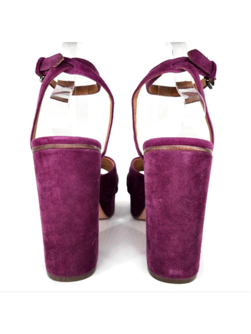 Coach Nikeeta Plum Purple Suede Ankle Wrap Block High Heel Platform Sandals - Picture 8 of 13